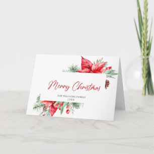 Elegant Watercolor Poinsettia Christmas Greeting Holiday Card