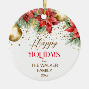 Elegant watercolor poinsettia Christmas photo Ceramic Tree Decoration