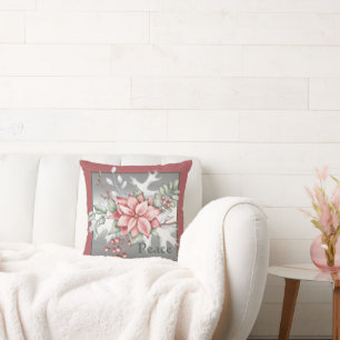 Elegant watercolor poinsettia custom Christmas  Cushion