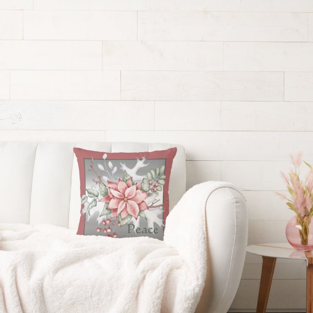 Elegant watercolor poinsettia custom Christmas  Cushion (Couch)