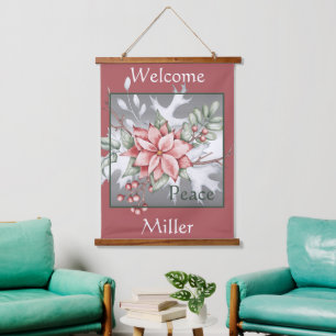 Elegant watercolor poinsettia custom Christmas   Hanging Tapestry