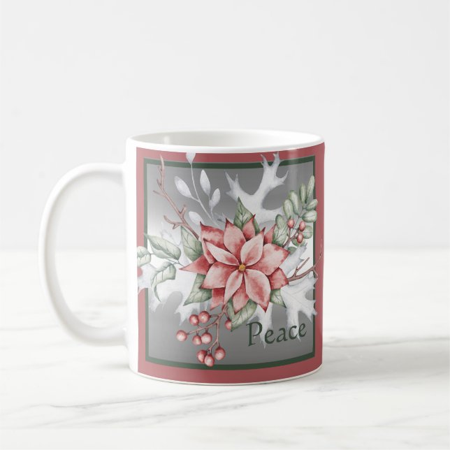 Elegant watercolor poinsettia custom Christmas Hol Coffee Mug (Left)
