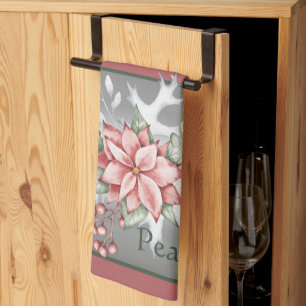 Elegant watercolor poinsettia custom Christmas  Ki Tea Towel