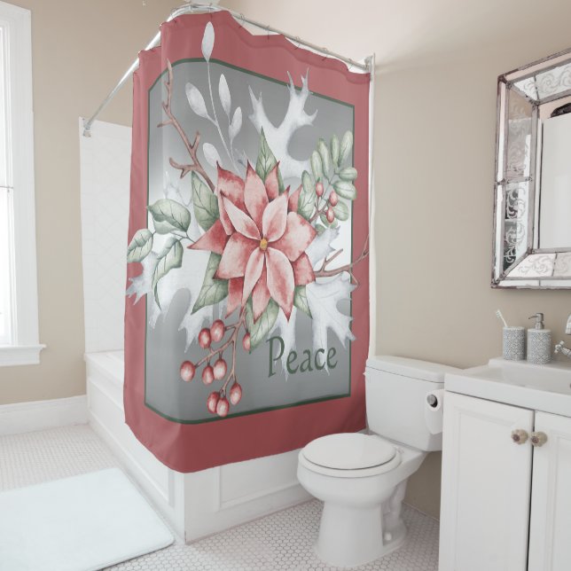 Elegant watercolor poinsettia custom Christmas  Shower Curtain (In Situ)