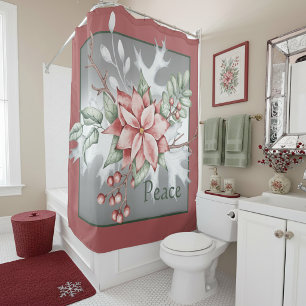 Elegant watercolor poinsettia custom Christmas Shower Curtain
