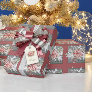 Elegant watercolor poinsettia custom Christmas  Wrapping Paper