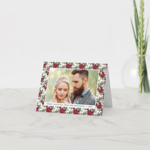 Elegant Watercolor Poinsettia Pattern Photo Holiday Card