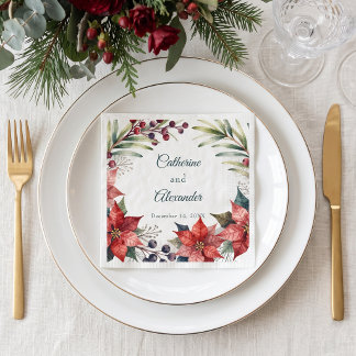 Elegant Watercolor Poinsettia Winter Wedding Napkin