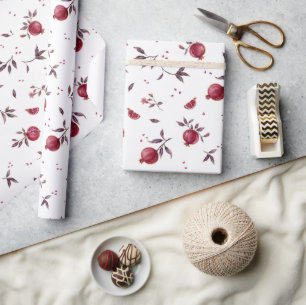 Elegant Watercolor Pomegranate Botanical Wrapping Paper