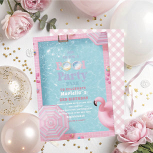 Elegant Watercolor Pool Party 3rd Birthday Girl Invitation
