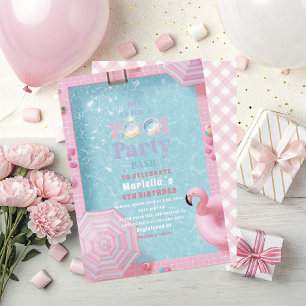 Elegant Watercolor Pool Party 4th Birthday Girl Invitation