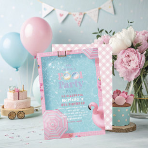 Elegant Watercolor Pool Party 5th Birthday Girl Invitation