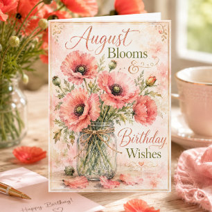 Elegant Watercolor Poppies August Birthday Card