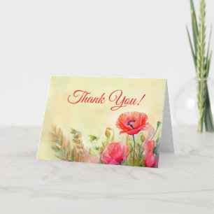 Elegant Watercolor poppies Thank You Card