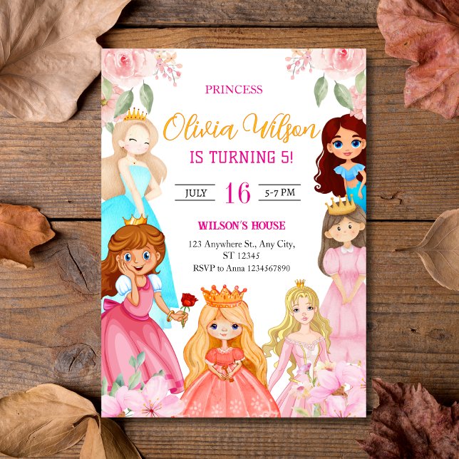 Elegant Watercolor Princesses Floral Birthday  Invitation (Elegant Watercolor Princesses Floral Birthday Invitation
)