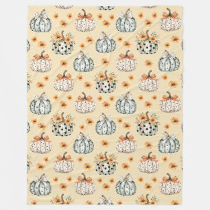 Elegant watercolor pumpkin and flowers fleece blanket