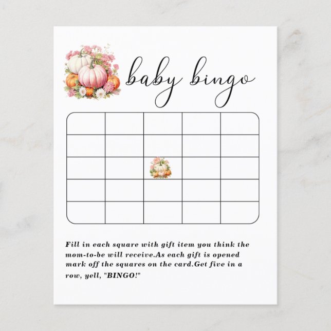 Elegant Watercolor Pumpkin baby shower bingo game (Front)