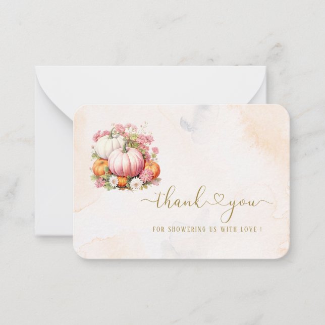 Elegant  Watercolor Pumpkin thank you baby shower Card (Front)