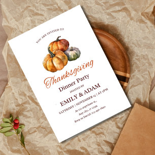 Elegant Watercolor Pumpkin Thanksgiving Dinner Invitation