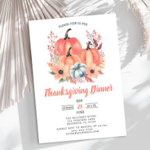 Elegant Watercolor Pumpkin Thanksgiving Dinner