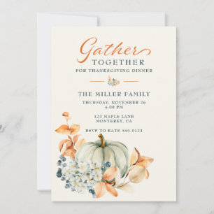 Elegant Watercolor Pumpkin Thanksgiving Dinner Invitation