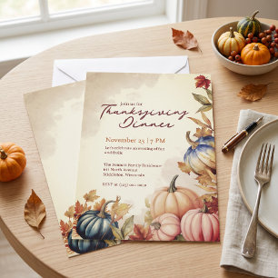 Elegant Watercolor Pumpkin Thanksgiving Invitation