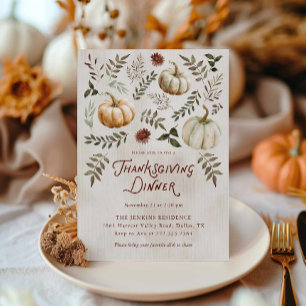 Elegant Watercolor Pumpkin Thanksgiving Invitation