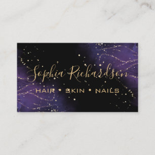 elegant watercolor purple and gold agate business card