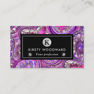 Elegant Watercolor Purple and Silver Agate Slices Business Card