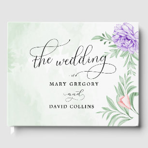 Elegant Watercolor Purple Blooms Bouquet Wedding Guest Book