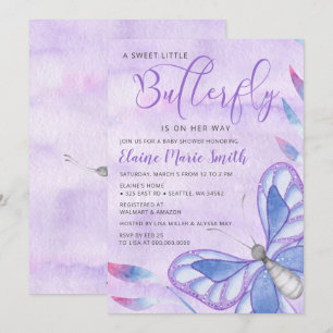 Elegant Watercolor Purple Butterfly Baby Shower Invitation