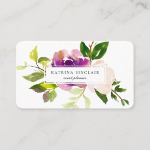 Elegant Watercolor Purple Cassis Floral Business Card