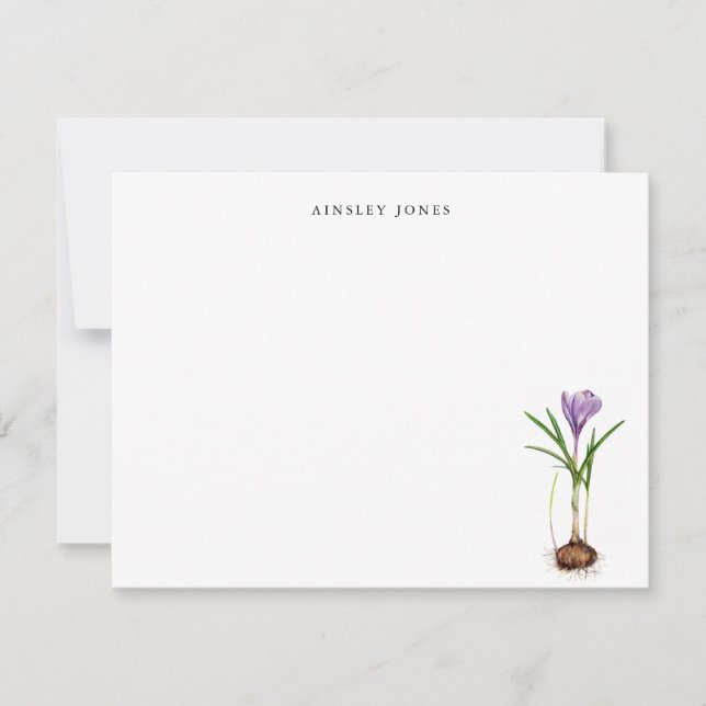 Elegant watercolor Purple Crocus spring flower Not Card (Front)