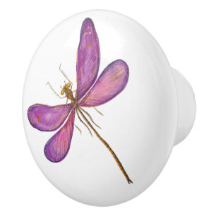 Elegant Watercolor Purple Dragonfly Ceramic Knob