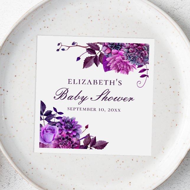 Elegant watercolor purple floral baby shower napkin (Creator Uploaded)