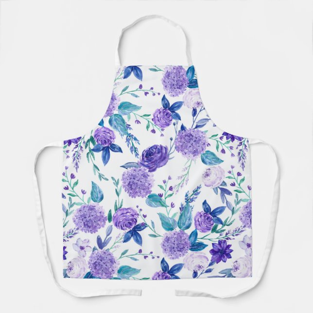 Elegant Watercolor Purple Floral Bouquet | Apron (Front)
