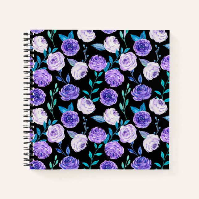Elegant Watercolor Purple Floral Bouquet | Notebook (Front)