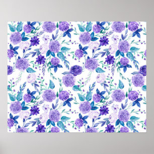 Elegant Watercolor Purple Floral Bouquet   Poster