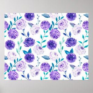 Elegant Watercolor Purple Floral Bouquet   Poster