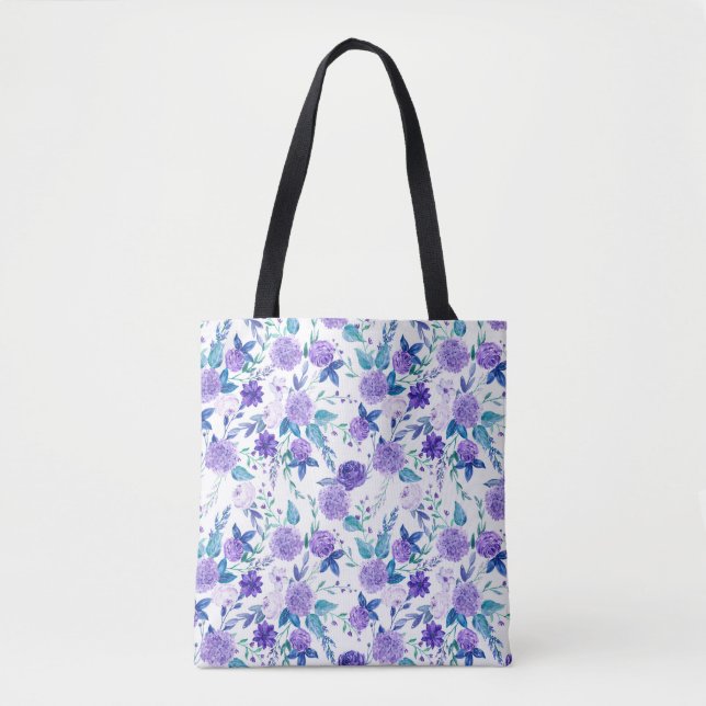 Elegant Watercolor Purple Floral Bouquet | Tote Bag (Front)
