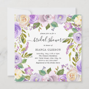 Elegant Watercolor Purple Floral Bridal Shower Invitation