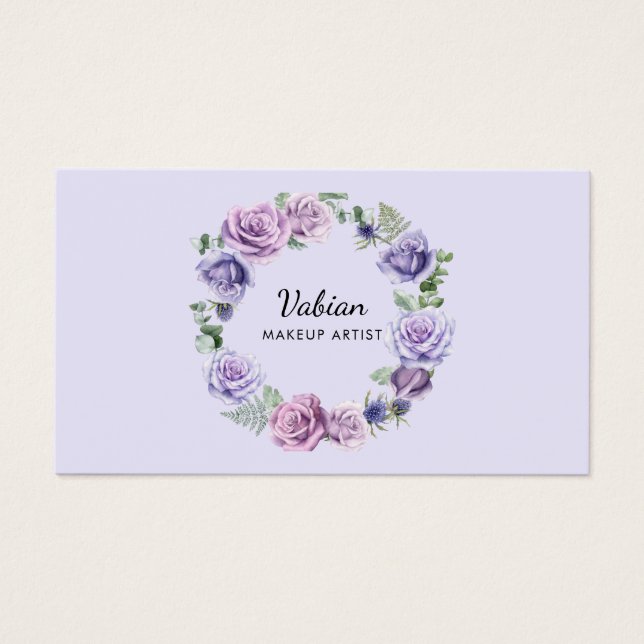 Elegant Watercolor Purple Floral Business Card  (Front)