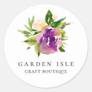 Elegant Watercolor Purple Floral Classic Round Sticker