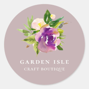 Elegant Watercolor Purple Floral Classic Round Sticker