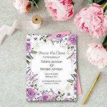 elegant watercolor purple floral save the date