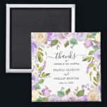 Elegant Watercolor Purple Floral Wedding Favour Magnet<br><div class="desc">Purple floral wedding favour magnet with a border of watercolor painted flowers in shades of pastel violet, lavender, lilac and ivory. Inside is the message "Thanks for coming to our wedding " along with your names and date. These elegant wedding favour magnets make useful wedding favours and are perfect for...</div>