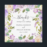 Elegant Watercolor Purple Floral Wedding Favour Magnet<br><div class="desc">Purple floral wedding favour magnet with a border of watercolor painted flowers in shades of pastel violet, lavender, lilac and ivory. Inside is the message "Thanks for coming to our wedding " along with your names and date. These elegant wedding favour magnets make useful wedding favours and are perfect for...</div>