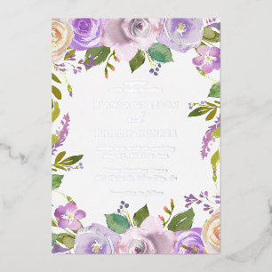Elegant Watercolor Purple Floral Wedding Silver