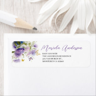 Elegant Watercolor Purple Flower butterfly kisses 