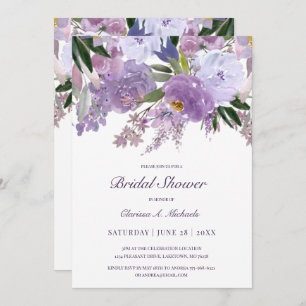 Elegant Watercolor Purple Flowers Bridal Shower Invitation